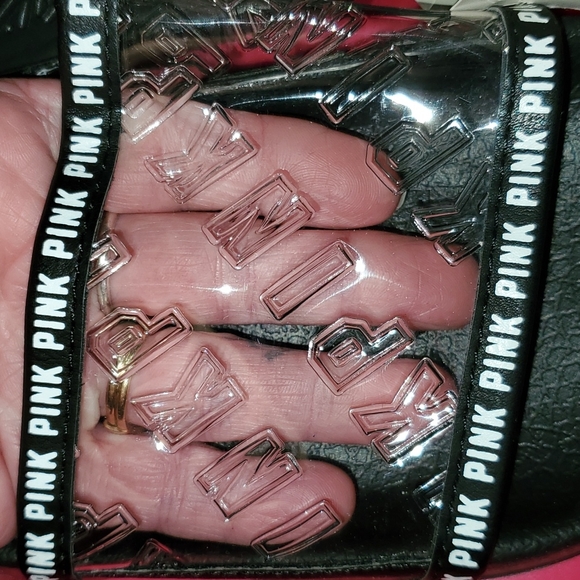 Victoria's Secret PINK Single Strap Slides Sandals Medium (7/8) Clear Logo - Picture 2 of 3